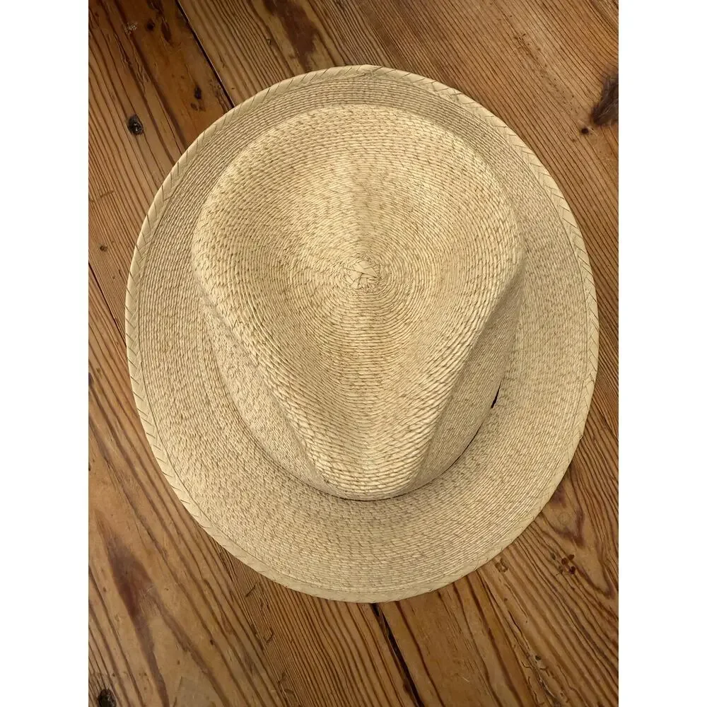 Stetson Rushmore Palm Fedora Hat Natural Straw Black Band Medium Made Mexico